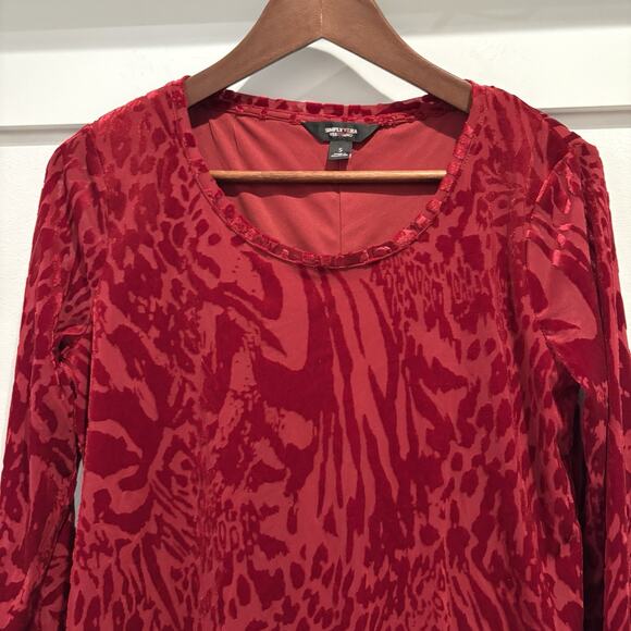 Velvet Burnout Top Small Red Lined Evening Goth Romantic Grunge Dark Romance - Picture 1 of 13